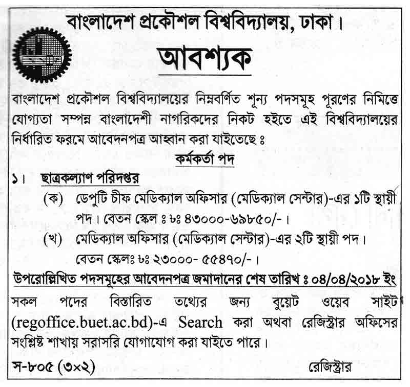 বুয়েট চাকরি বিজ্ঞপ্তি
