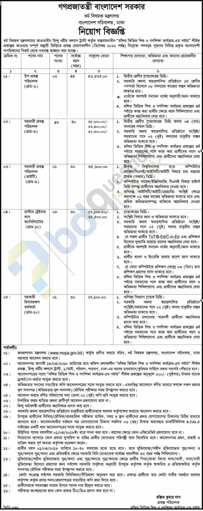 ধর্ম মন্ত্রণালয়ে নিয়োগ 