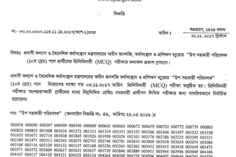 ডেপুটি এসিট্যান্ট ডিরেক্টর (প্রবাসী কল্যাণ ও বৈদেশিক কর্মসংস্থান মন্ত্রণালয়)